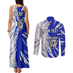 Personalized Canterbury Bulldogs Couples Matching Tank Maxi Dress and Long Sleeve Button Shirt Dynamic Lightning Mascot Rugby Australia