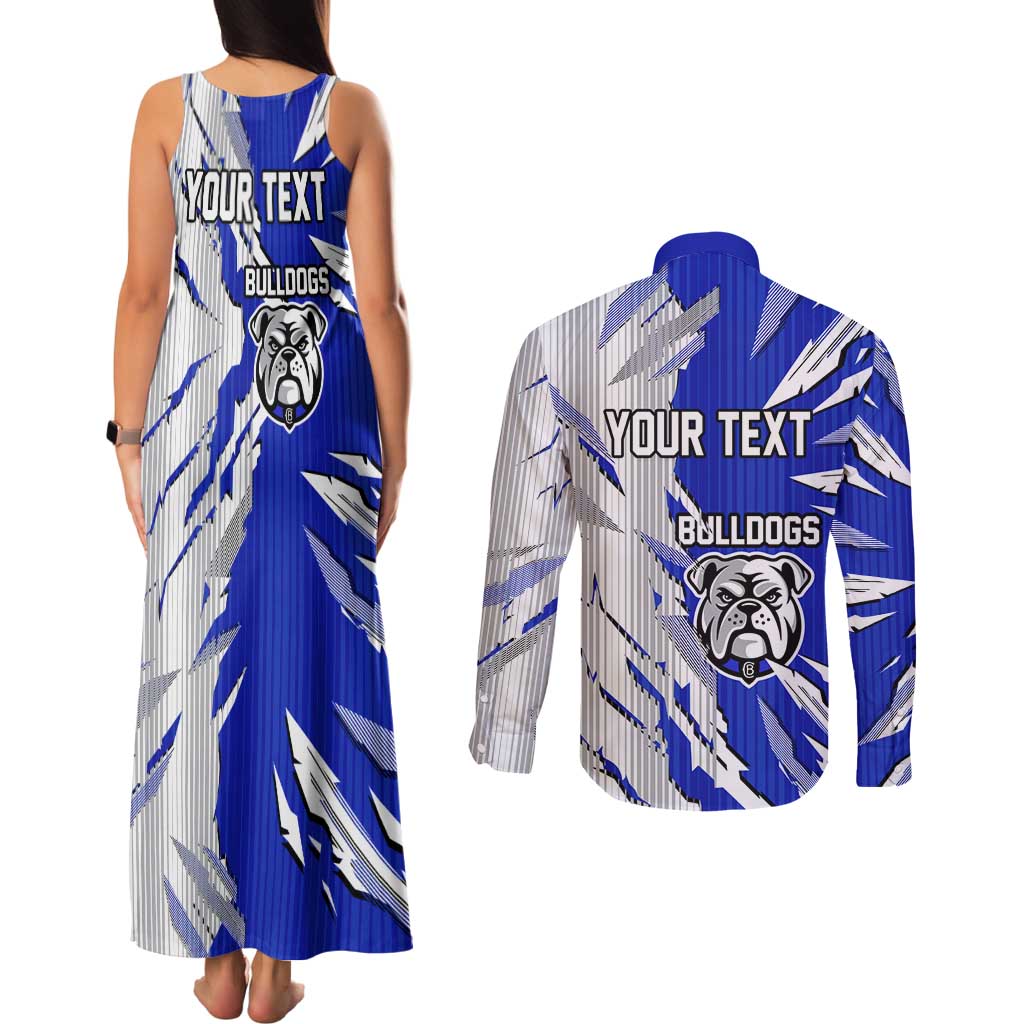Personalized Canterbury Bulldogs Couples Matching Tank Maxi Dress and Long Sleeve Button Shirt Dynamic Lightning Mascot Rugby Australia