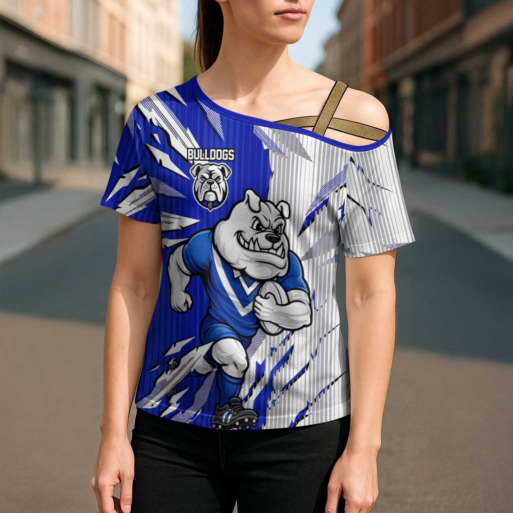 Personalized Canterbury Bulldogs Cross Shoulder Shirt Dynamic Lightning Mascot Rugby Australia
