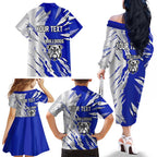 Personalized Canterbury Bulldogs Family Matching Off The Shoulder Long Sleeve Dress and Hawaiian Shirt Dynamic Lightning Mascot Rugby Australia