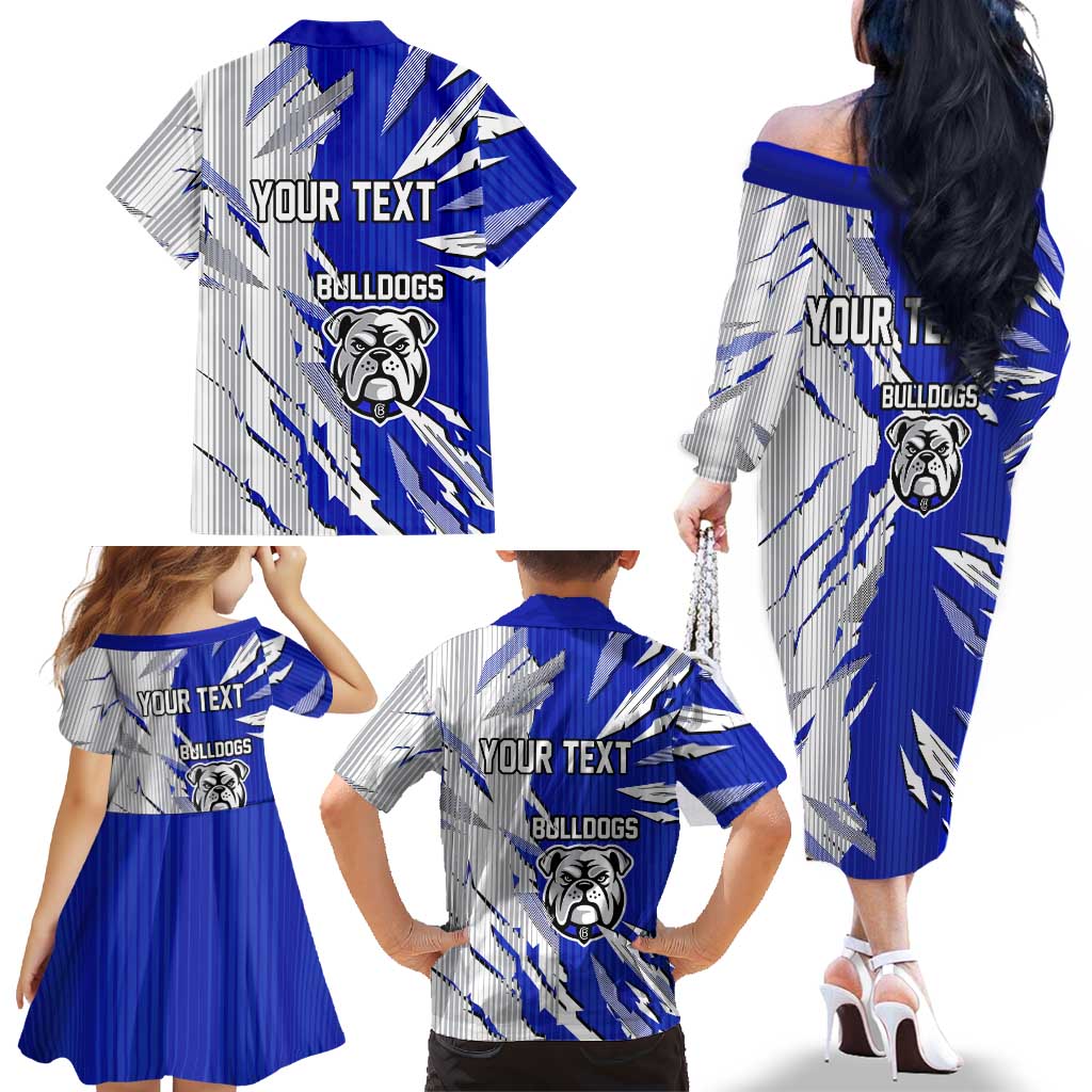 Personalized Canterbury Bulldogs Family Matching Off The Shoulder Long Sleeve Dress and Hawaiian Shirt Dynamic Lightning Mascot Rugby Australia