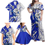 Personalized Canterbury Bulldogs Family Matching Off Shoulder Maxi Dress and Hawaiian Shirt Dynamic Lightning Mascot Rugby Australia