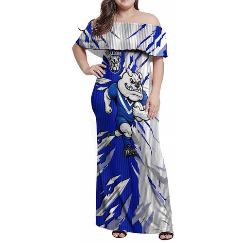 Personalized Canterbury Bulldogs Family Matching Off Shoulder Maxi Dress and Hawaiian Shirt Dynamic Lightning Mascot Rugby Australia