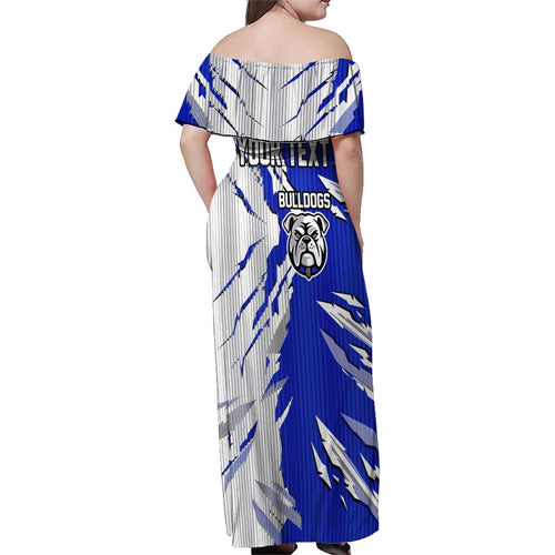 Personalized Canterbury Bulldogs Family Matching Off Shoulder Maxi Dress and Hawaiian Shirt Dynamic Lightning Mascot Rugby Australia