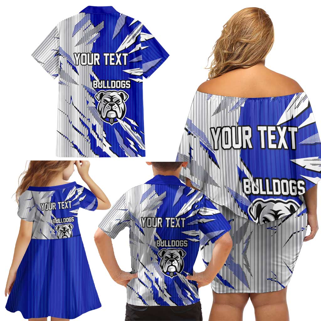 Personalized Canterbury Bulldogs Family Matching Off Shoulder Short Dress and Hawaiian Shirt Dynamic Lightning Mascot Rugby Australia