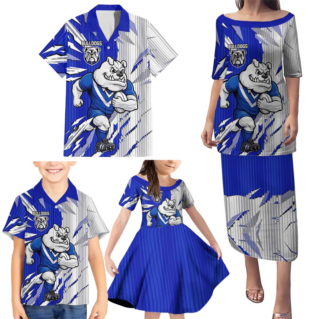 Personalized Canterbury Bulldogs Family Matching Puletasi and Hawaiian Shirt Dynamic Lightning Mascot Rugby Australia