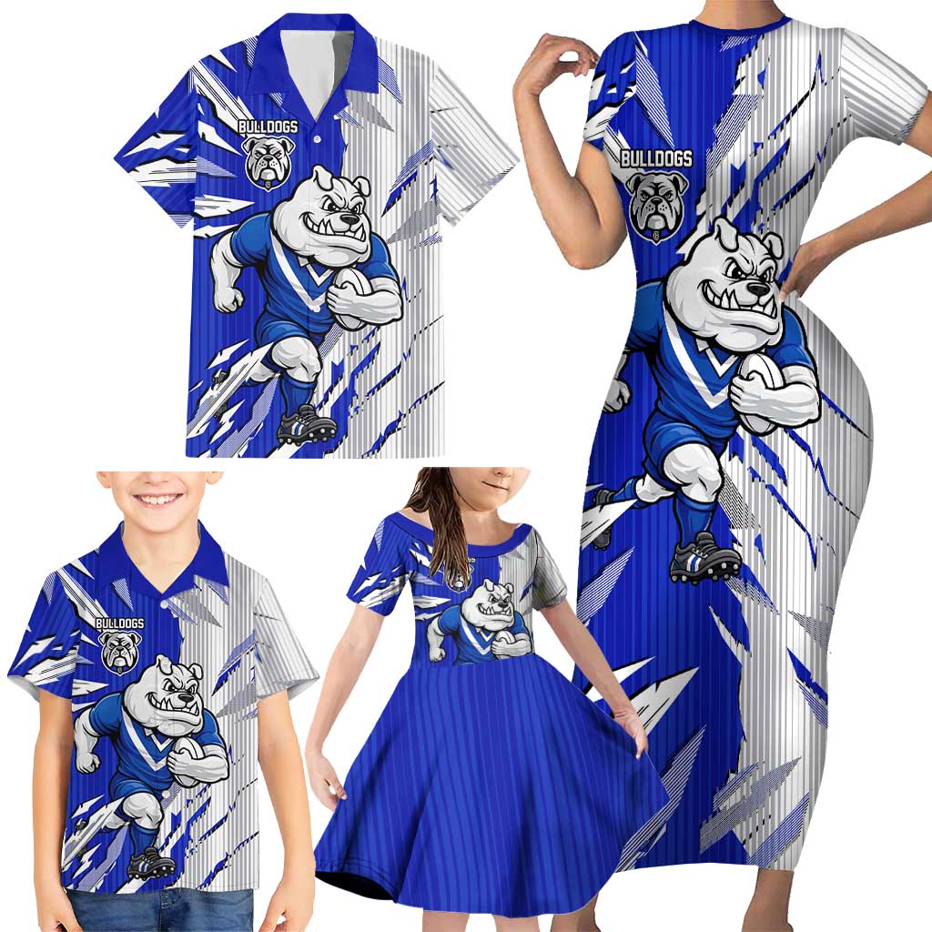 Personalized Canterbury Bulldogs Family Matching Short Sleeve Bodycon Dress and Hawaiian Shirt Dynamic Lightning Mascot Rugby Australia