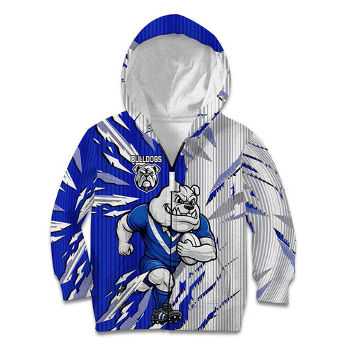 Personalized Canterbury Bulldogs Kid Hoodie Dynamic Lightning Mascot Rugby Australia