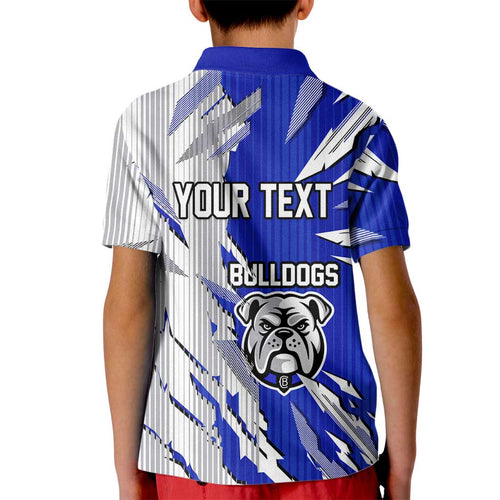 Personalized Canterbury Bulldogs Kid Polo Shirt Dynamic Lightning Mascot Rugby Australia
