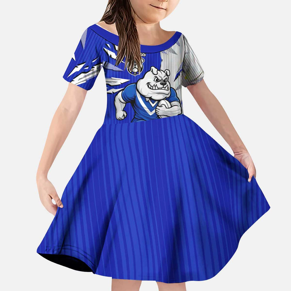 Personalized Canterbury Bulldogs Kid Short Sleeve Dress Dynamic Lightning Mascot Rugby Australia