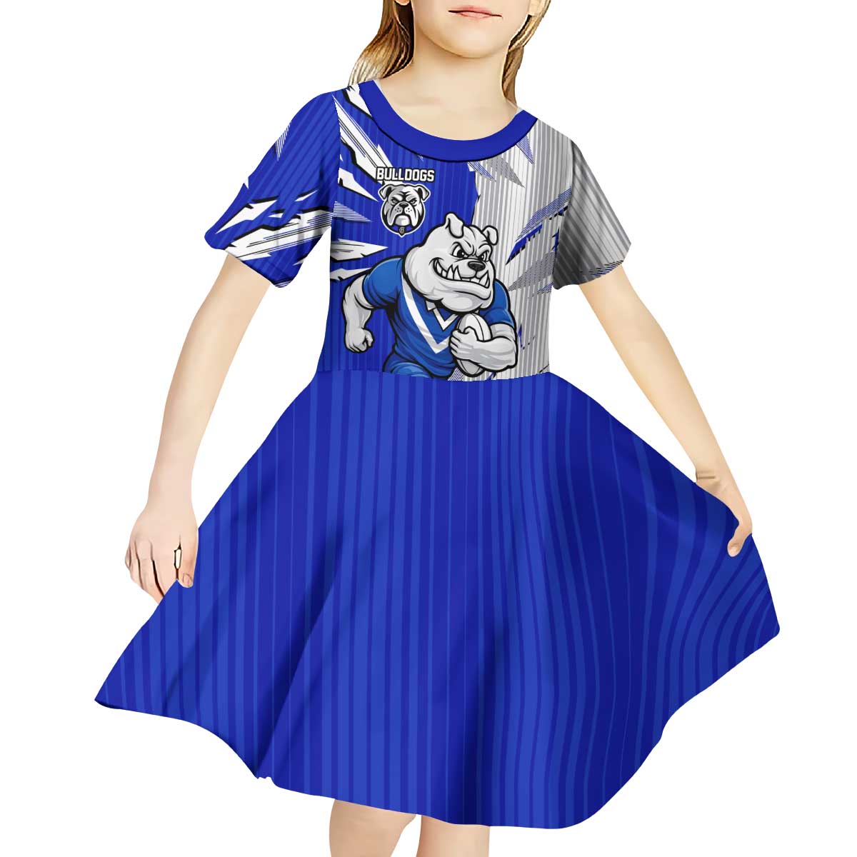 Personalized Canterbury Bulldogs Kid Short Sleeve Dress Dynamic Lightning Mascot Rugby Australia