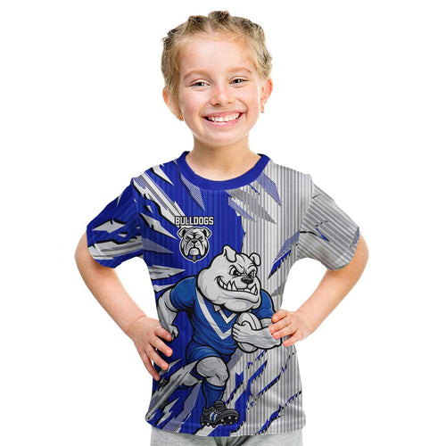 Personalized Canterbury Bulldogs Kid T Shirt Dynamic Lightning Mascot Rugby Australia