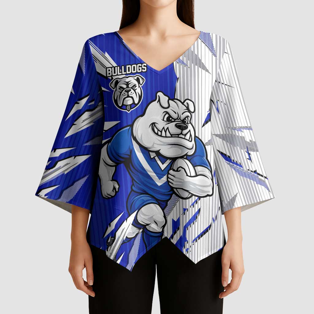 Personalized Canterbury Bulldogs Kimono Sleeve Blouse Dynamic Lightning Mascot Rugby Australia