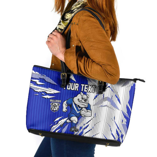 Personalized Canterbury Bulldogs Leather Tote Bag Dynamic Lightning Mascot Rugby Australia