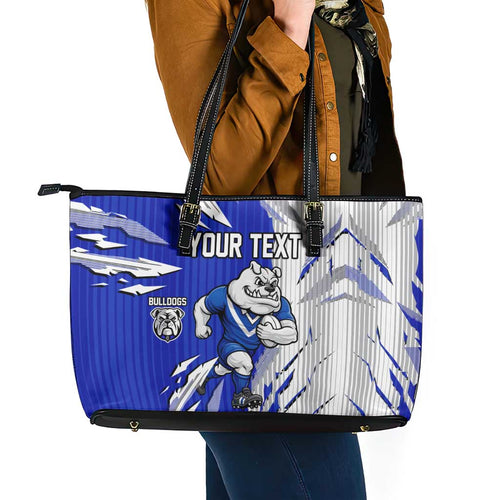 Personalized Canterbury Bulldogs Leather Tote Bag Dynamic Lightning Mascot Rugby Australia