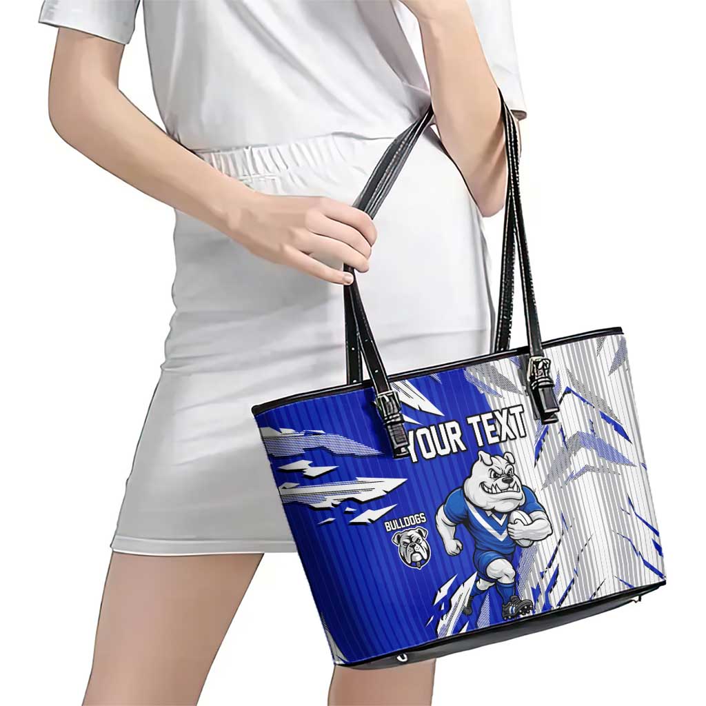 Personalized Canterbury Bulldogs Leather Tote Bag Dynamic Lightning Mascot Rugby Australia