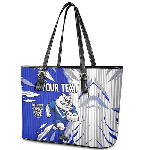 Personalized Canterbury Bulldogs Leather Tote Bag Dynamic Lightning Mascot Rugby Australia