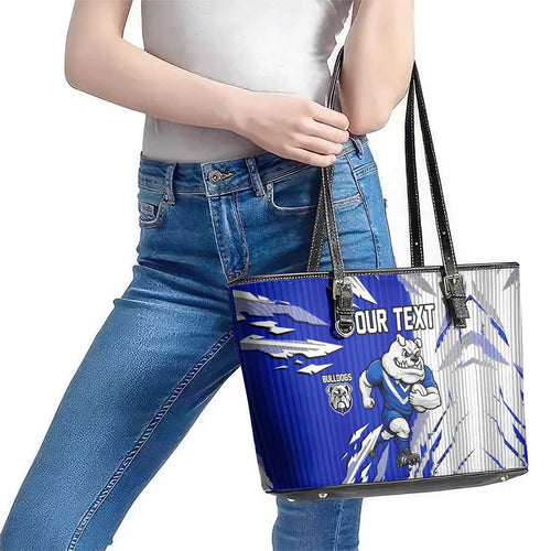 Personalized Canterbury Bulldogs Leather Tote Bag Dynamic Lightning Mascot Rugby Australia