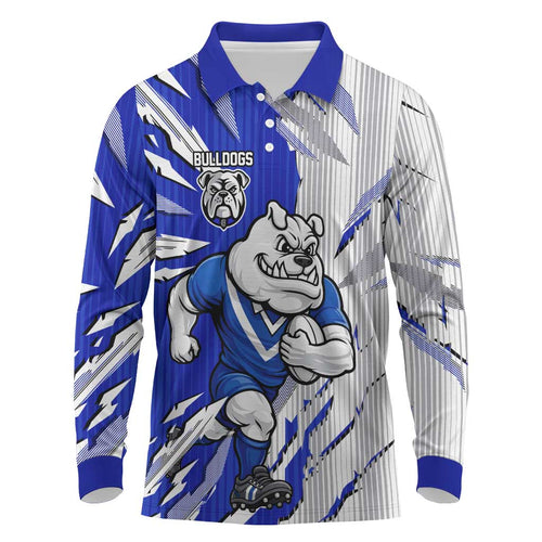 Personalized Canterbury Bulldogs Long Sleeve Polo Shirt Dynamic Lightning Mascot Rugby Australia