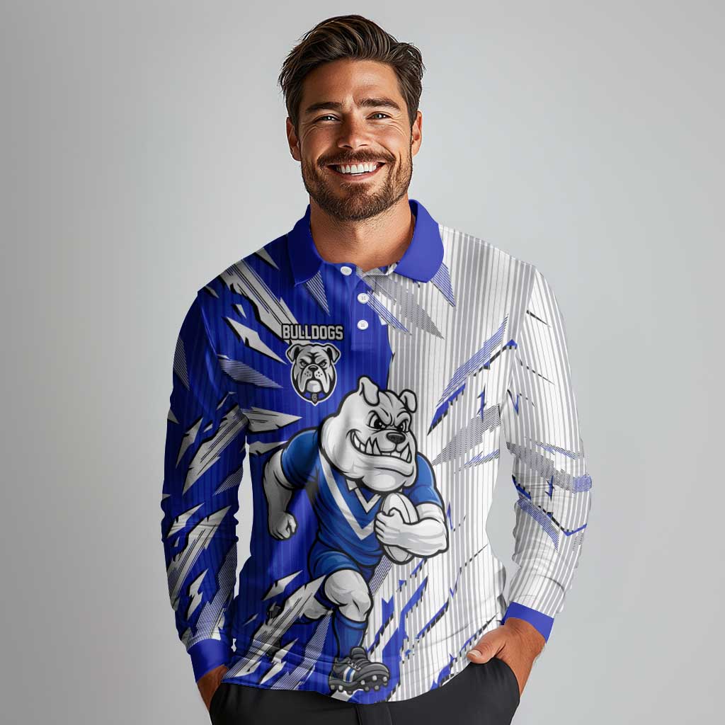 Personalized Canterbury Bulldogs Long Sleeve Polo Shirt Dynamic Lightning Mascot Rugby Australia