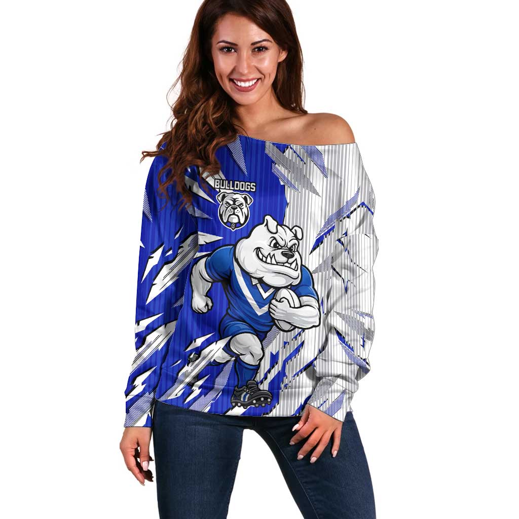 Personalized Canterbury Bulldogs Off Shoulder Sweater Dynamic Lightning Mascot Rugby Australia