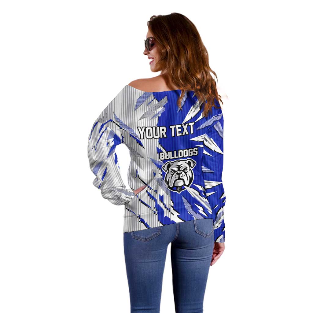 Personalized Canterbury Bulldogs Off Shoulder Sweater Dynamic Lightning Mascot Rugby Australia