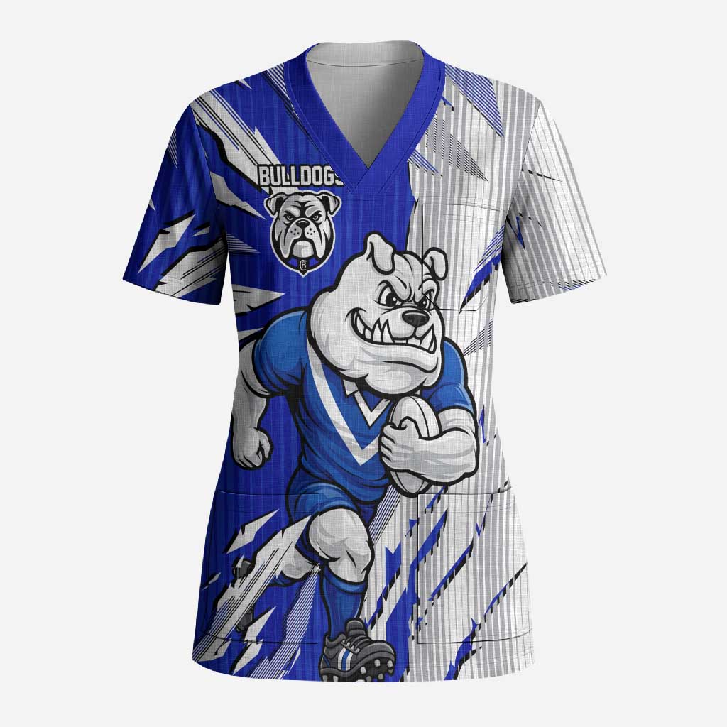 Personalized Canterbury Bulldogs Scrub Top Dynamic Lightning Mascot Rugby Australia