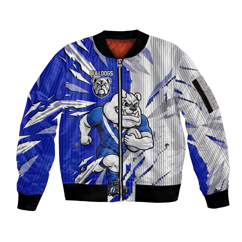Personalized Canterbury Bulldogs Sleeve Zip Bomber Jacket Dynamic Lightning Mascot Rugby Australia