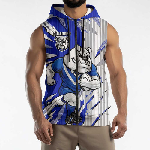 Personalized Canterbury Bulldogs Sleeveless Zip Hoodie Dynamic Lightning Mascot Rugby Australia