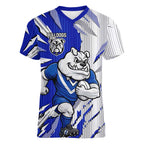 Personalized Canterbury Bulldogs Women V-Neck T-Shirt Dynamic Lightning Mascot Rugby Australia