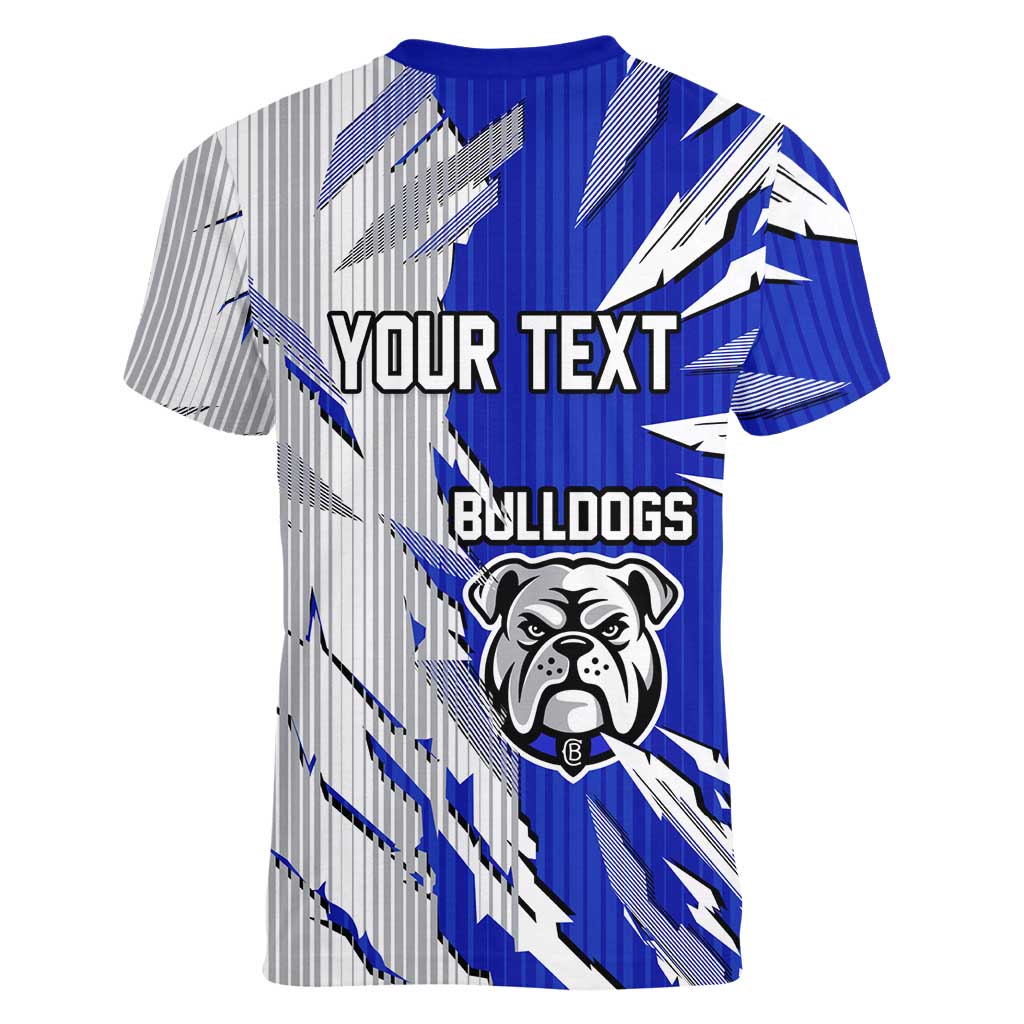 Personalized Canterbury Bulldogs Women V-Neck T-Shirt Dynamic Lightning Mascot Rugby Australia