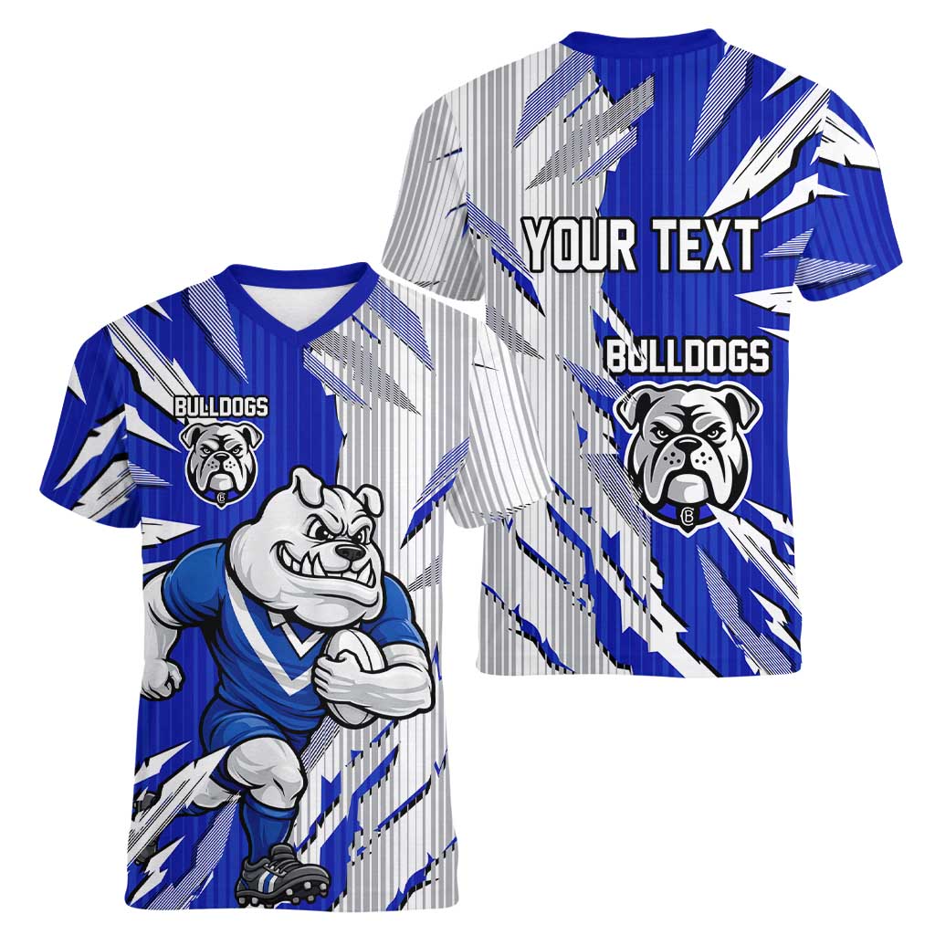 Personalized Canterbury Bulldogs Women V-Neck T-Shirt Dynamic Lightning Mascot Rugby Australia