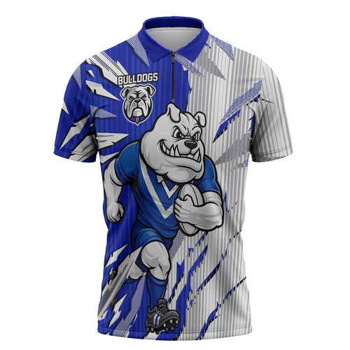 Personalized Canterbury Bulldogs Zipper Polo Shirt Dynamic Lightning Mascot Rugby Australia