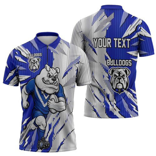 Personalized Canterbury Bulldogs Zipper Polo Shirt Dynamic Lightning Mascot Rugby Australia
