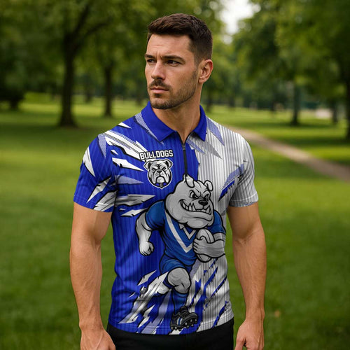 Personalized Canterbury Bulldogs Zipper Polo Shirt Dynamic Lightning Mascot Rugby Australia
