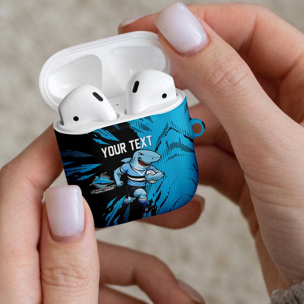 Personalized Cronulla Sharks AirPods Case Dynamic Lightning Mascot Rugby Australia