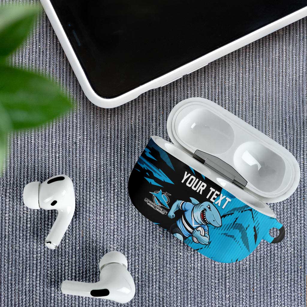 Personalized Cronulla Sharks AirPods Case Dynamic Lightning Mascot Rugby Australia