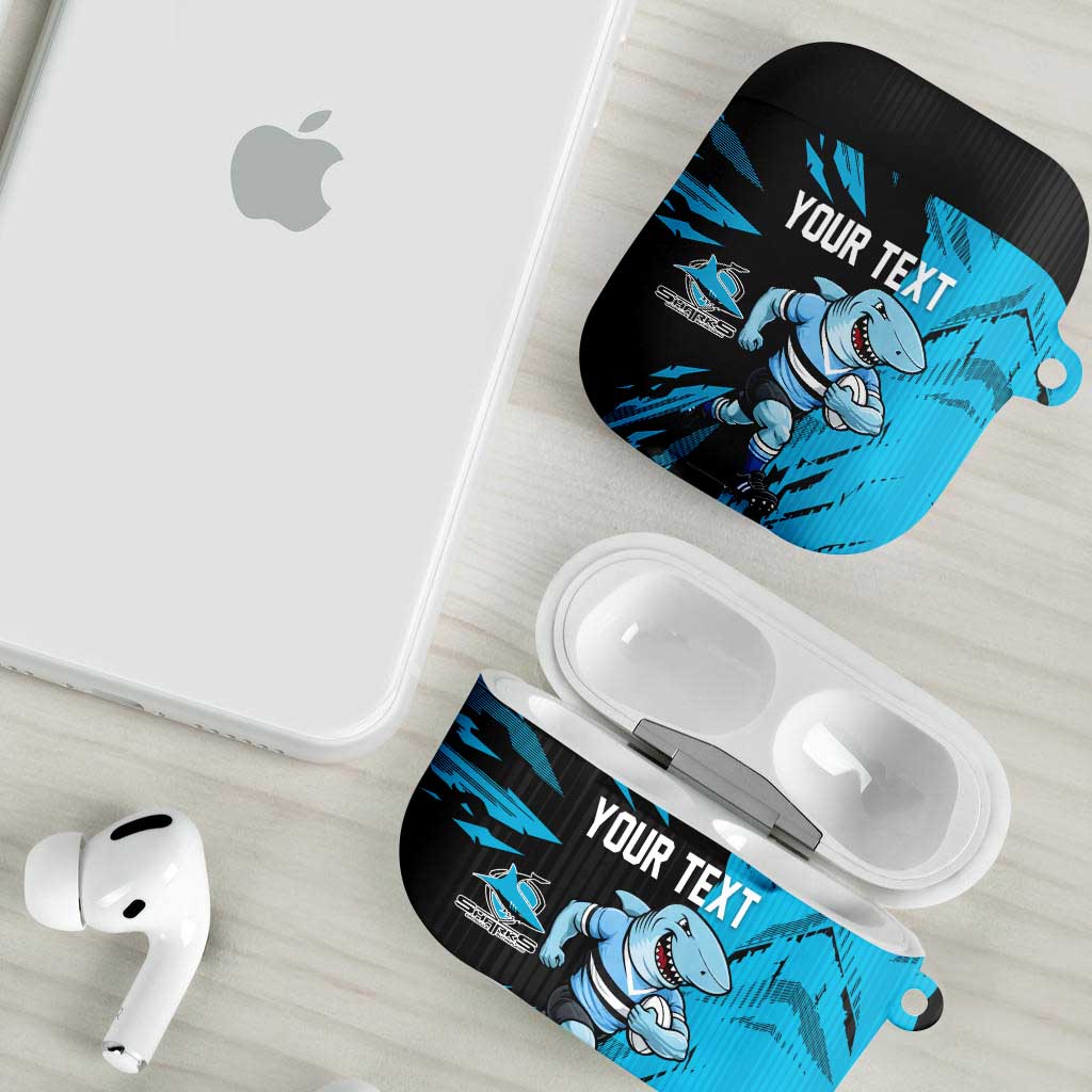 Personalized Cronulla Sharks AirPods Case Dynamic Lightning Mascot Rugby Australia