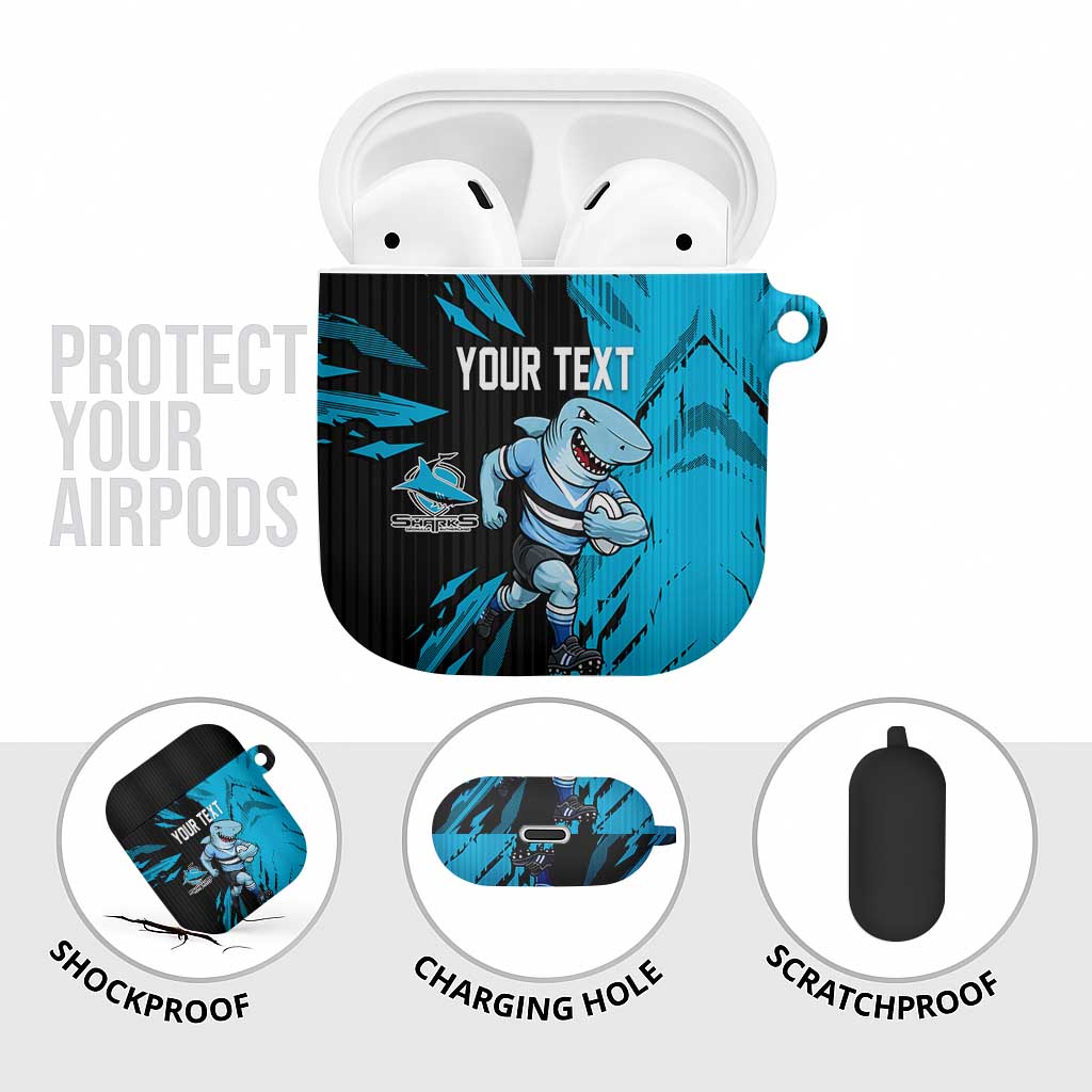 Personalized Cronulla Sharks AirPods Case Dynamic Lightning Mascot Rugby Australia