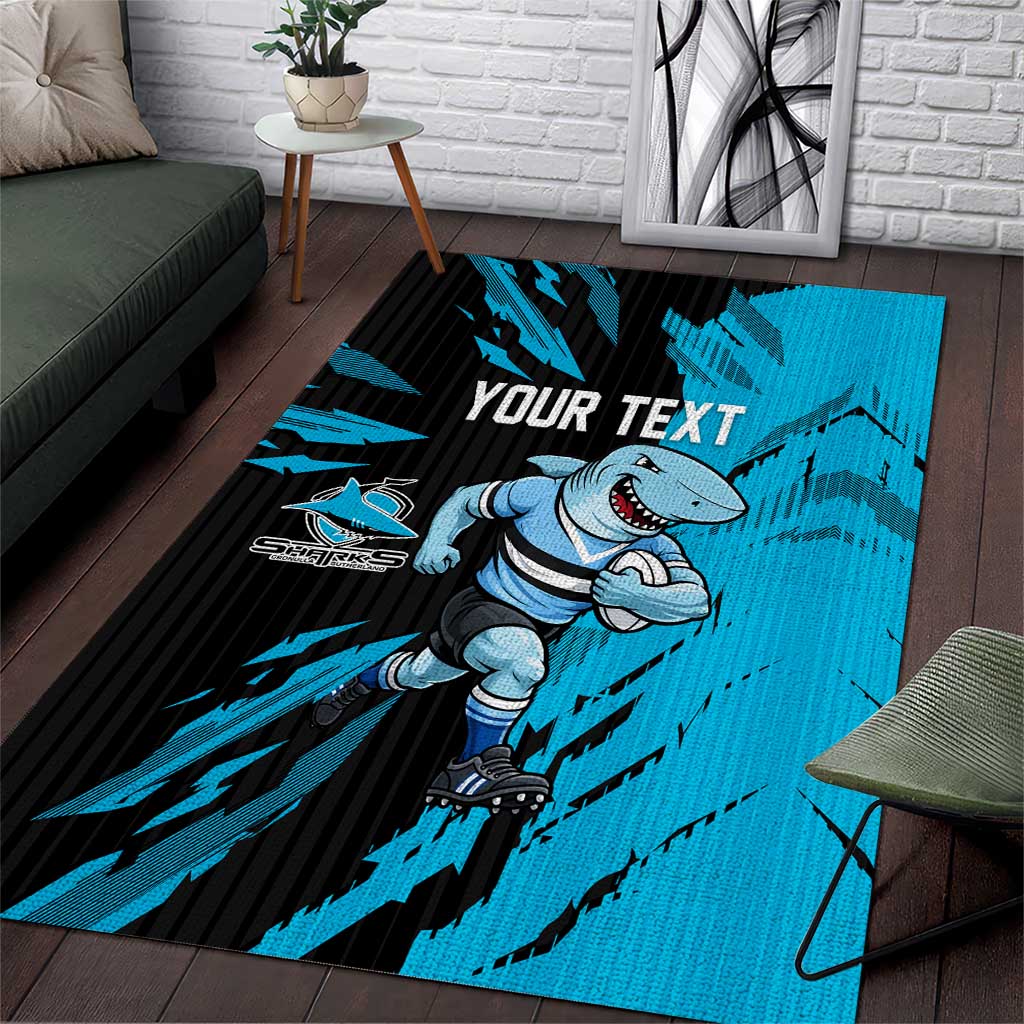 Personalized Cronulla Sharks Area Rug Dynamic Lightning Mascot Rugby Australia