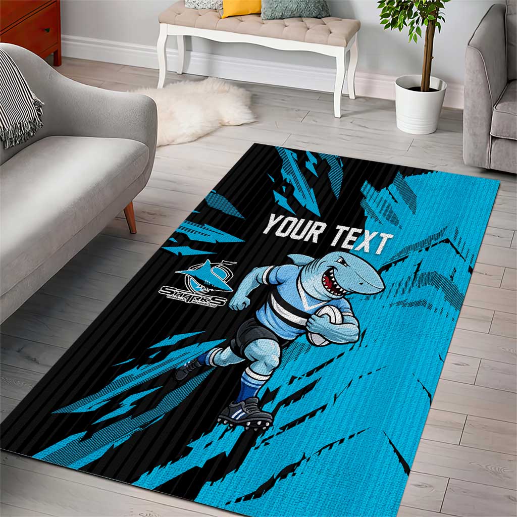 Personalized Cronulla Sharks Area Rug Dynamic Lightning Mascot Rugby Australia