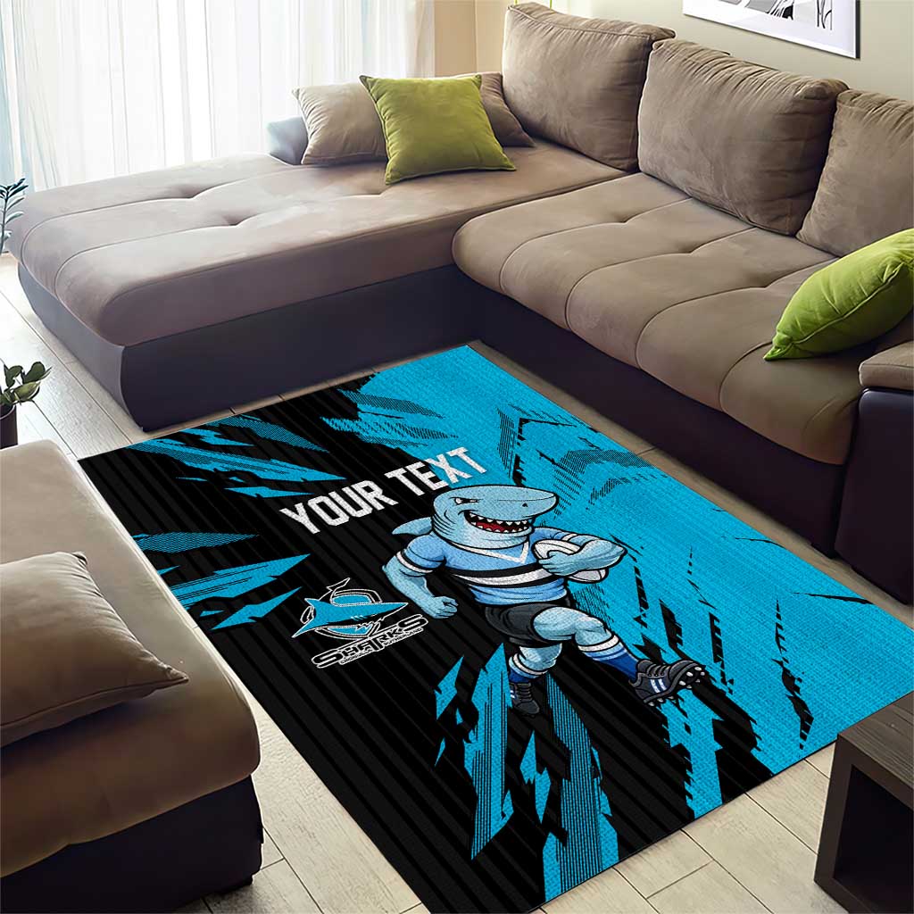 Personalized Cronulla Sharks Area Rug Dynamic Lightning Mascot Rugby Australia