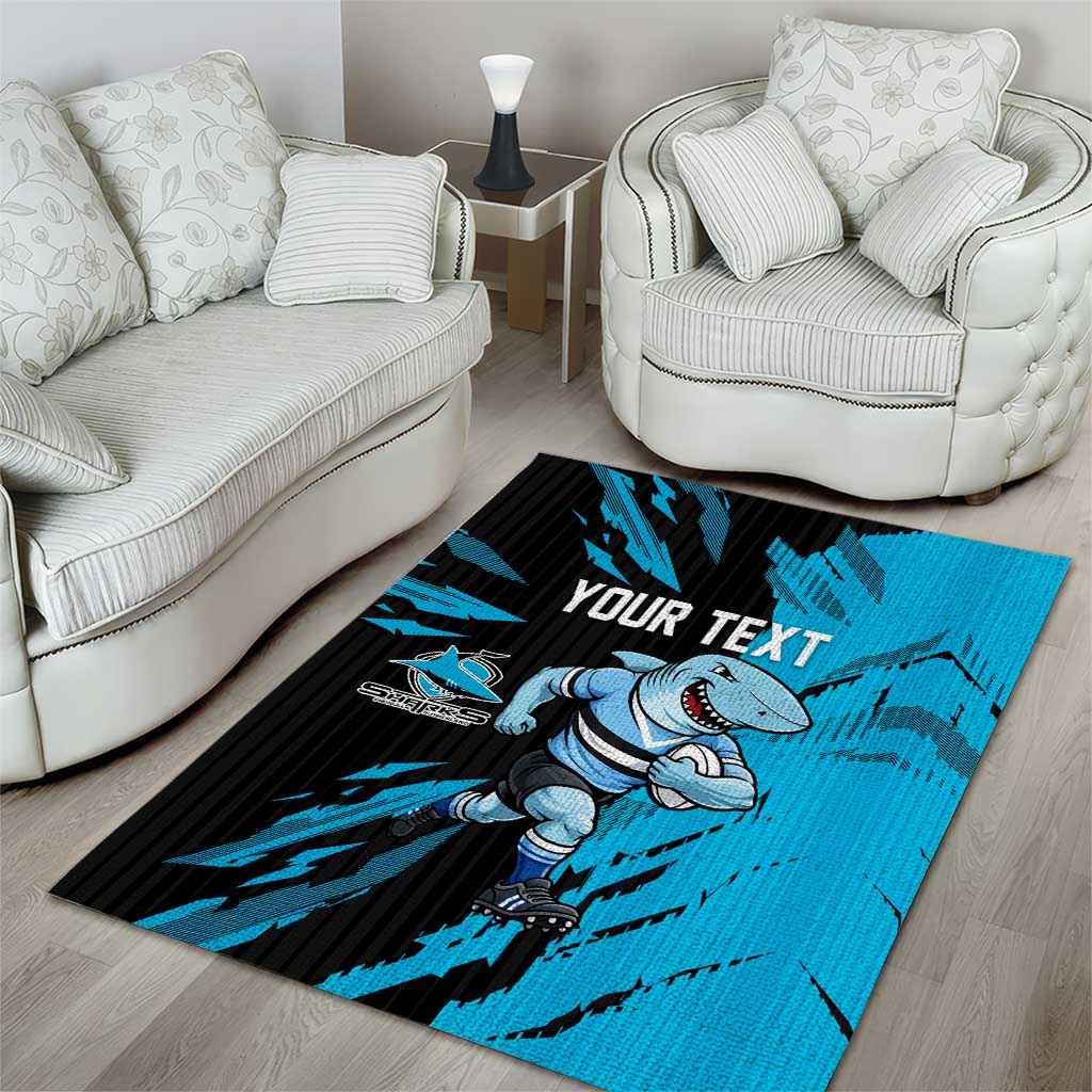 Personalized Cronulla Sharks Area Rug Dynamic Lightning Mascot Rugby Australia