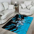 Personalized Cronulla Sharks Area Rug Dynamic Lightning Mascot Rugby Australia