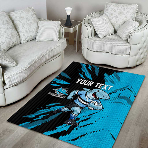 Personalized Cronulla Sharks Area Rug Dynamic Lightning Mascot Rugby Australia