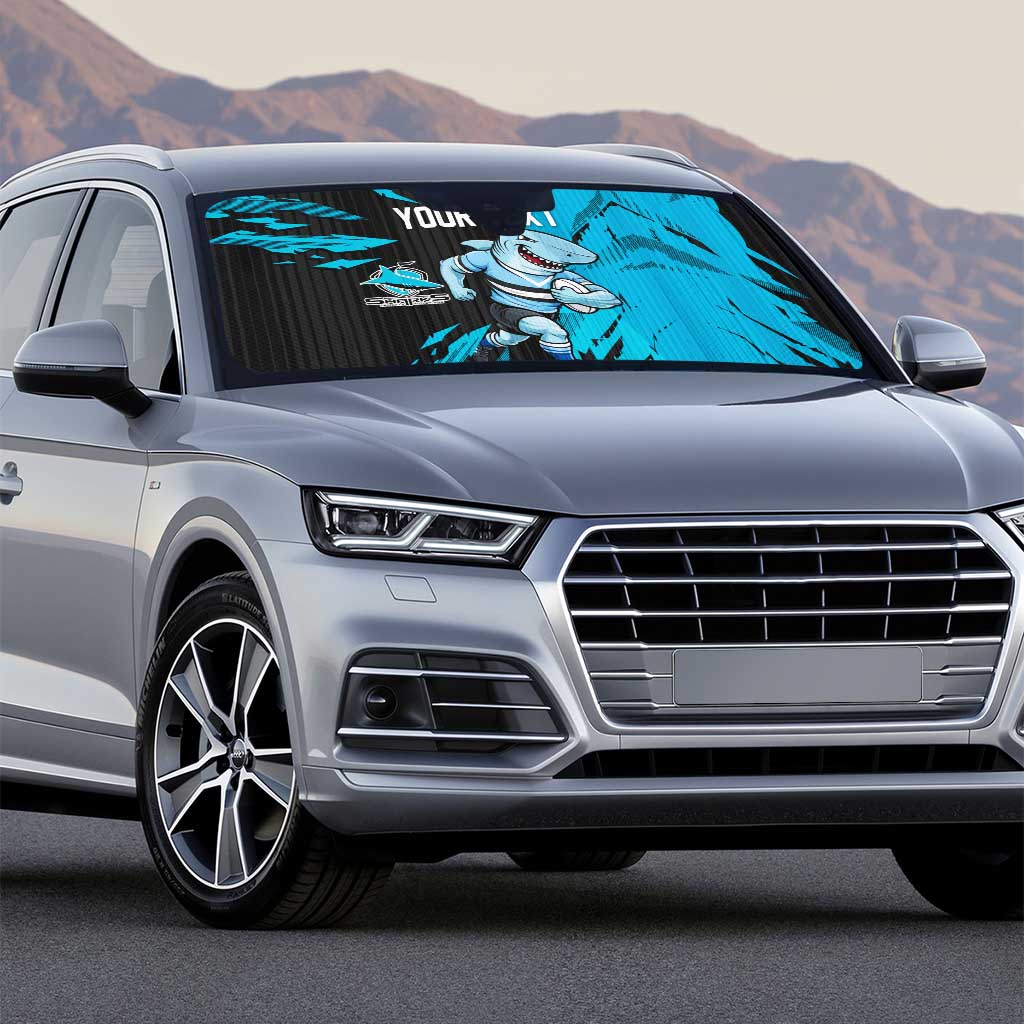 Personalized Cronulla Sharks Auto Sun Shade Dynamic Lightning Mascot Rugby Australia