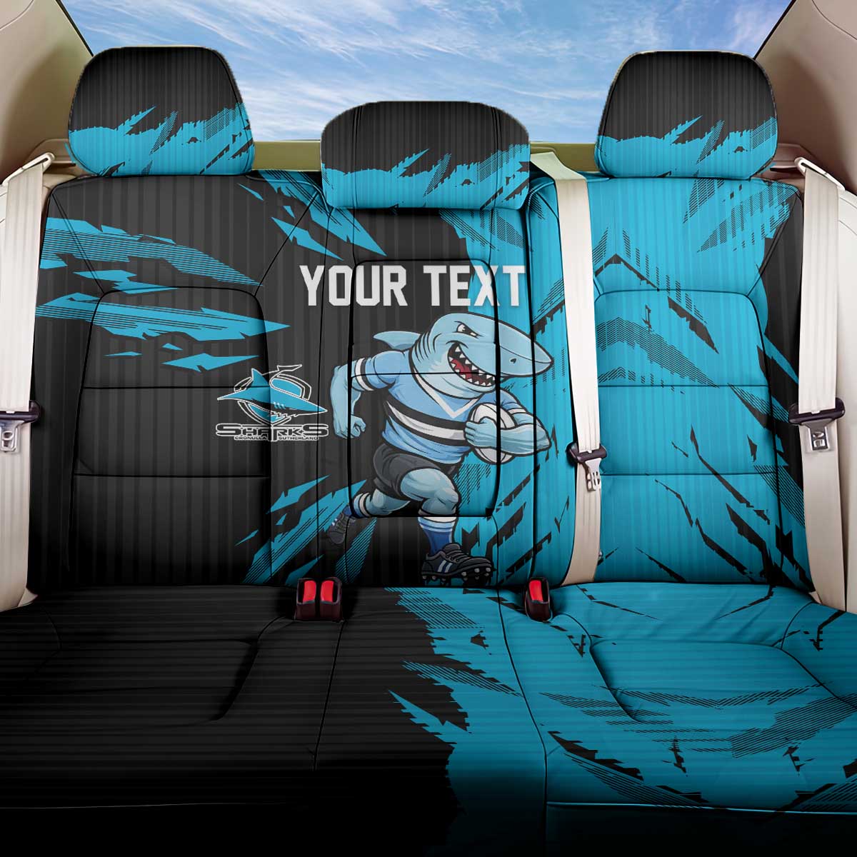 Personalized Cronulla Sharks Back Car Seat Cover Dynamic Lightning Mascot Rugby Australia
