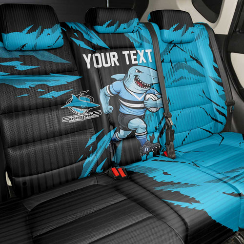 Personalized Cronulla Sharks Back Car Seat Cover Dynamic Lightning Mascot Rugby Australia