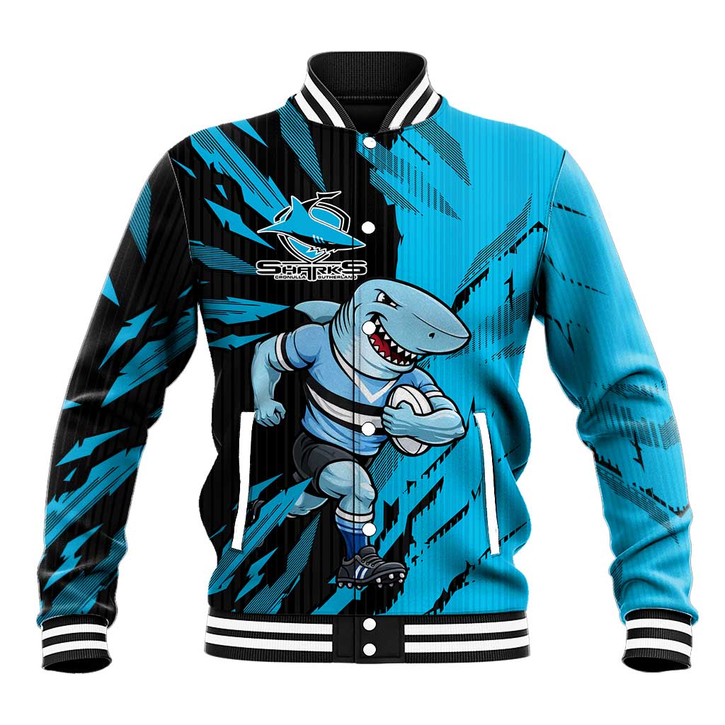 Personalized Cronulla Sharks Baseball Jacket Dynamic Lightning Mascot Rugby Australia