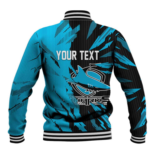 Personalized Cronulla Sharks Baseball Jacket Dynamic Lightning Mascot Rugby Australia